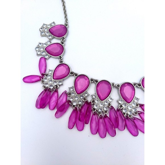 Charming Charlie Fuchsia Pink Beaded Dangle Necklace With Silver Tone Chain - Picture 5 of 7